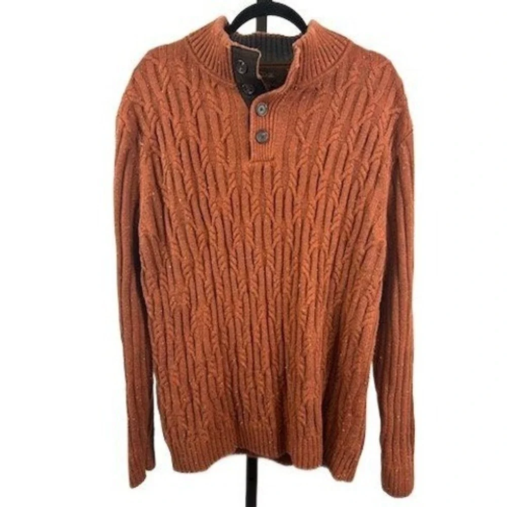 Tasso Elba Sweater Men's Size XXL Orange 100% Cotton Cable‎ Knit Button Neck